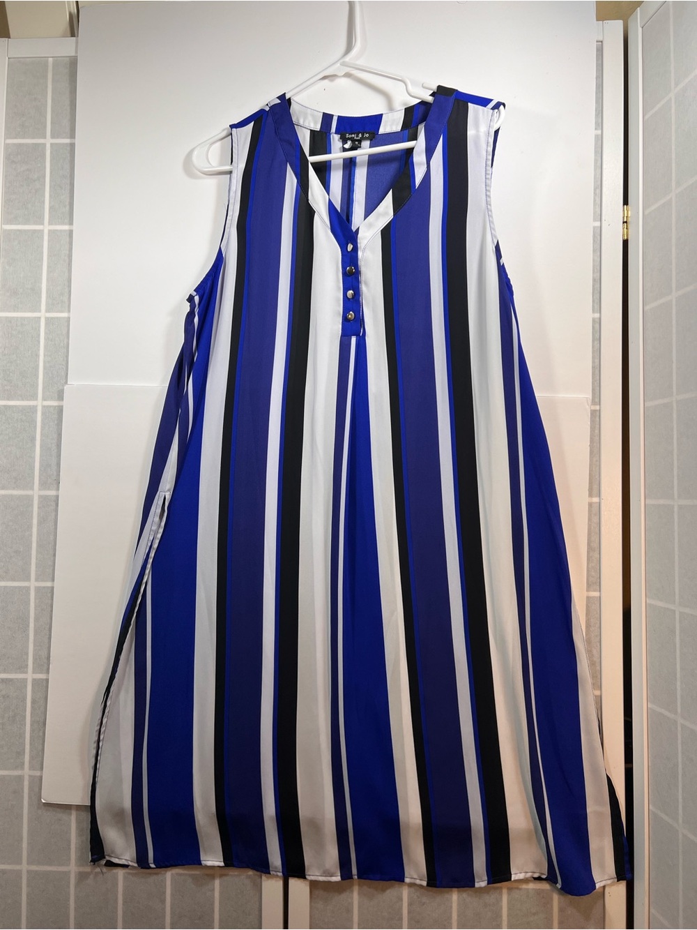 Sami & Jo Royal Blue Black and White Striped Sleeveless V-Neck Tunic